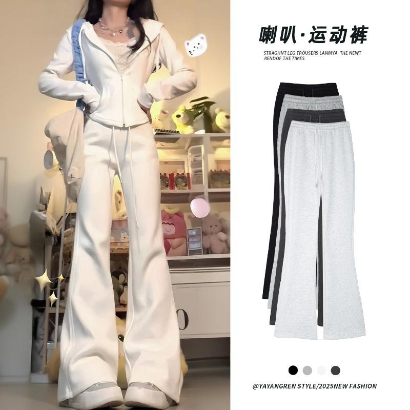 White and gray bootcut sweatpants women's autumn new high-waisted slimming casual small flared sweatpants
