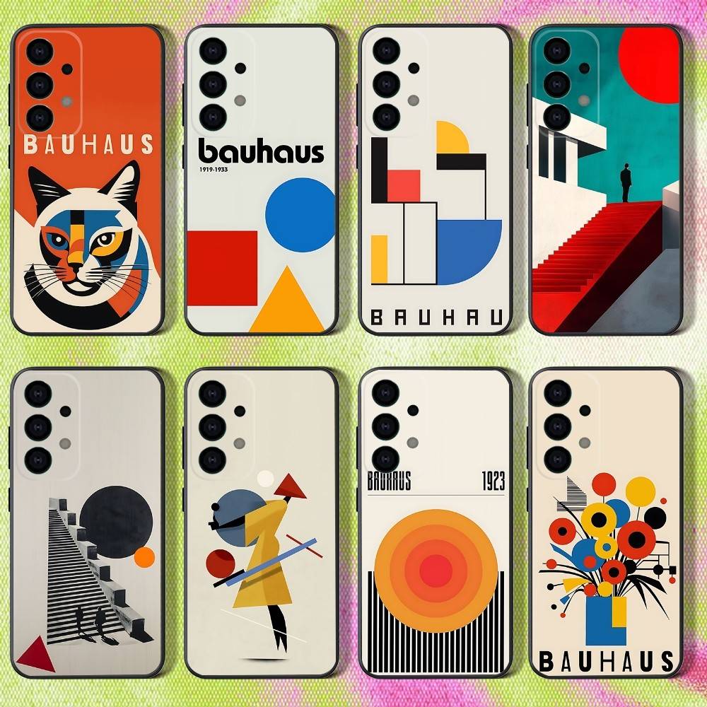 Geometric Bauhaus Art Phone Case For Samsung S25,S24,S21,S22,S23,S30,Ultra,S20,Plus,Fe,Lite,Note,10,9,5G Black Cover