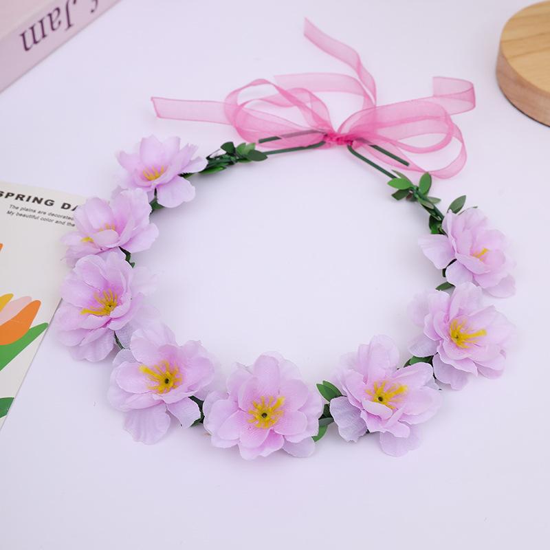 Flower Crown Headband For Women Girls Adjustable Floral Hair Wreath With Ribbon Boho Flower Headpiece Wedding Festival Party