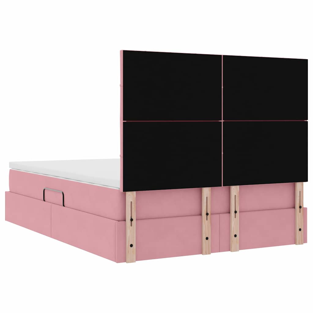 Storage Bed with Mattress Pink 140 X 200 Cm Velvet