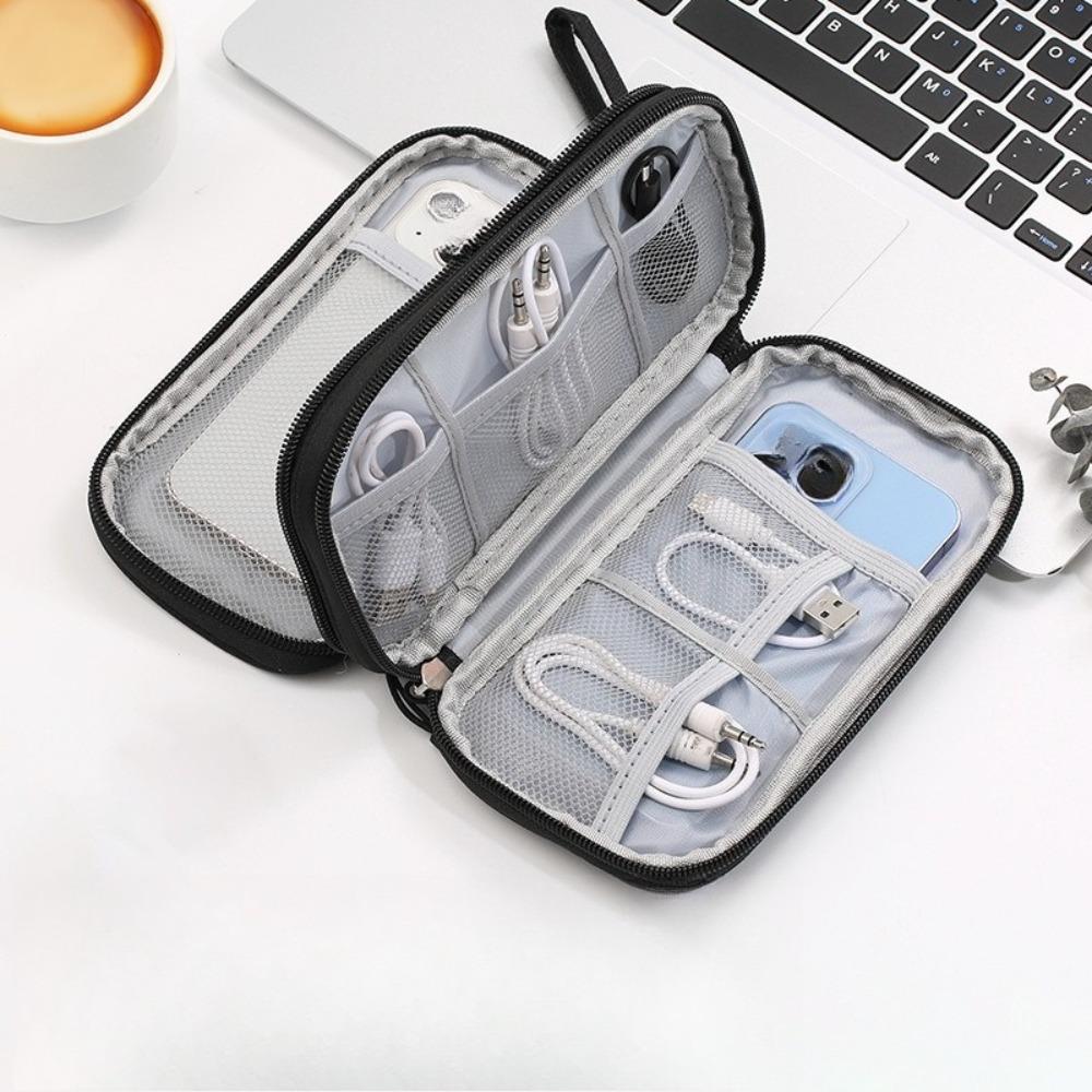 Double Layer Data Cable Storage Pouch Cross Border Hot Sale Travel Charger Organizer Handheld Compact Bag