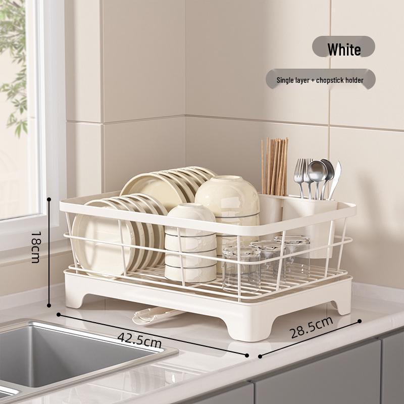25th Anniversary Double-Layer Bowl & Plate Drying Rack with Draining Tray and Carbon Steel Varnish