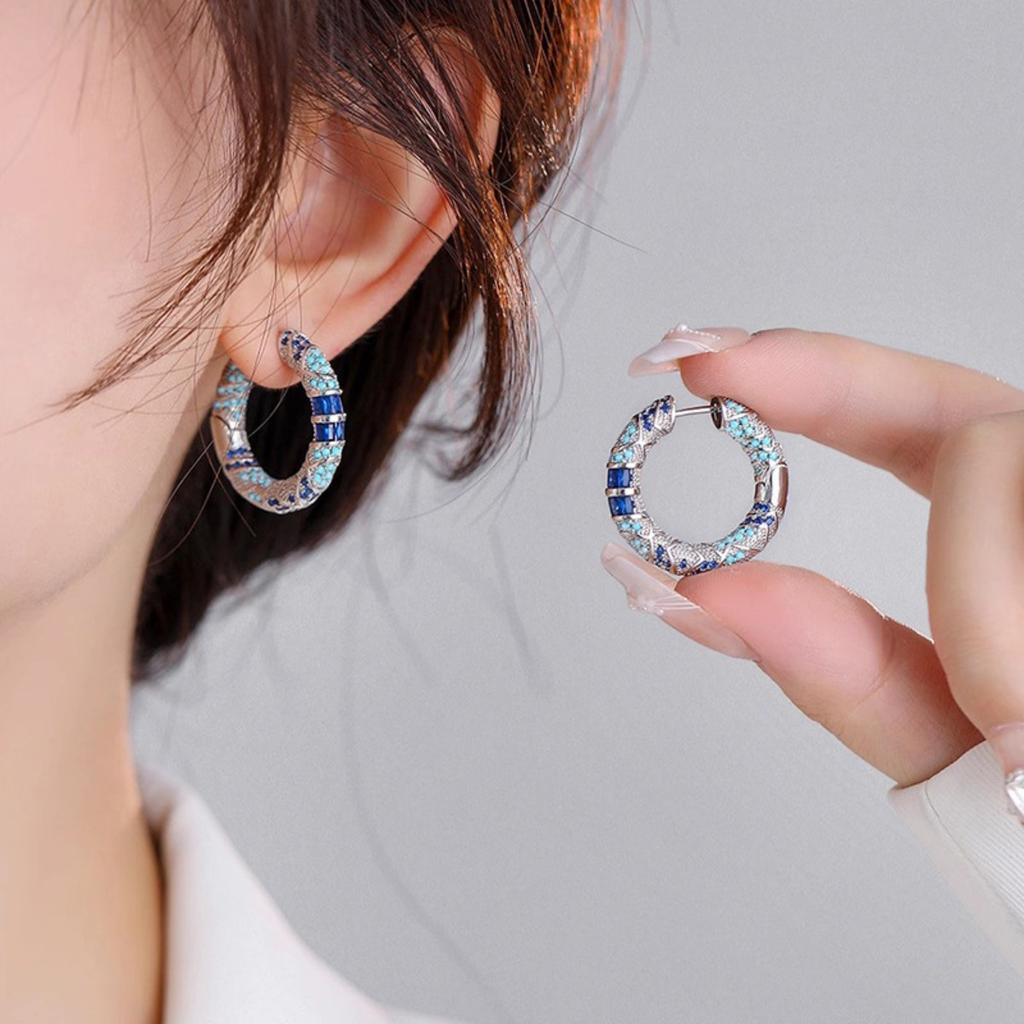 Blaue Inlay-Creolen für Damen Modisches Statement-Design Ohrringe für Party und tägliches Tragen