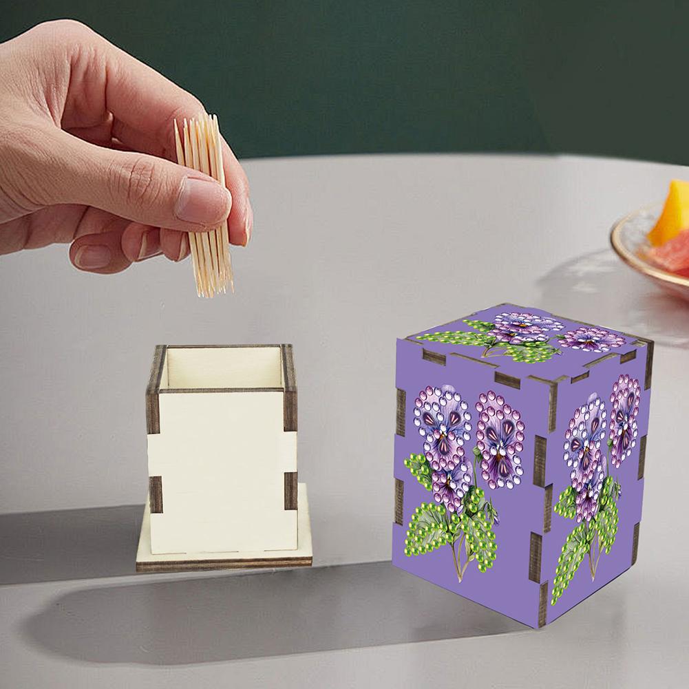 Rhinestones Decorative Toothpick Box 5D DIY Diamond Art Handmade Toothpick Holder Crystal Mosaic Toothpick Holder for Home Decor