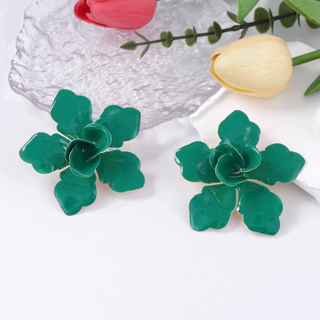 Exaggerated Retro Metal Dripping Oil Colored Flower Flower Stud Earrings Light Luxury High Sense Versatile Women's Models