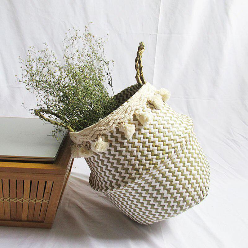 Details about / Nordic Handmade Laundry Picnic Toy Storage Macrame Woven Flower Pot Straw Basket