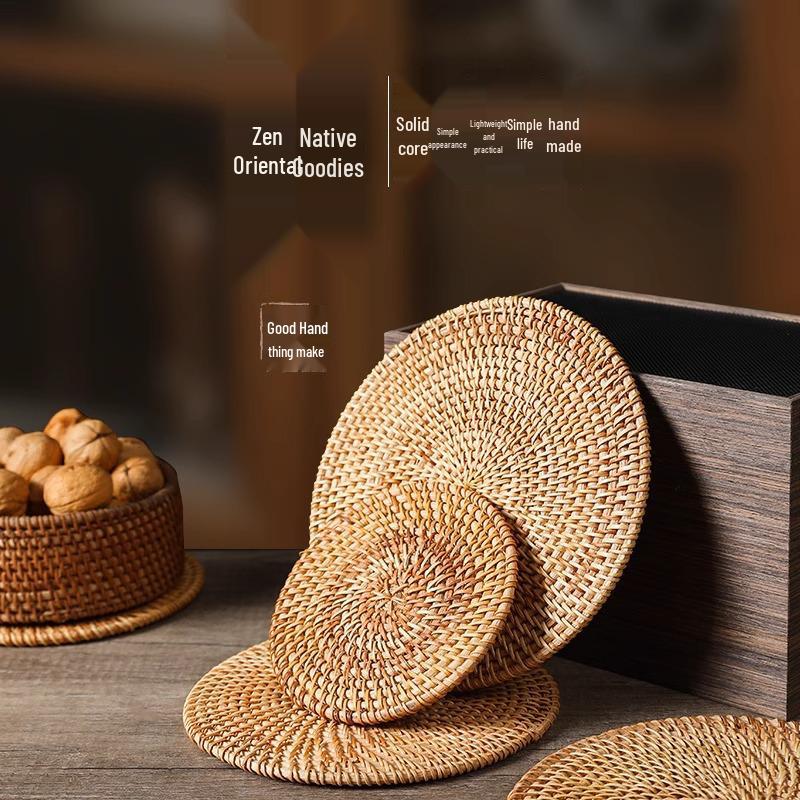 Rattan Heat-Resistant Trivet & Coaster Set: Anti-Scald Pot, Bowl, Plate, and Teapot Mats for Dining Tables