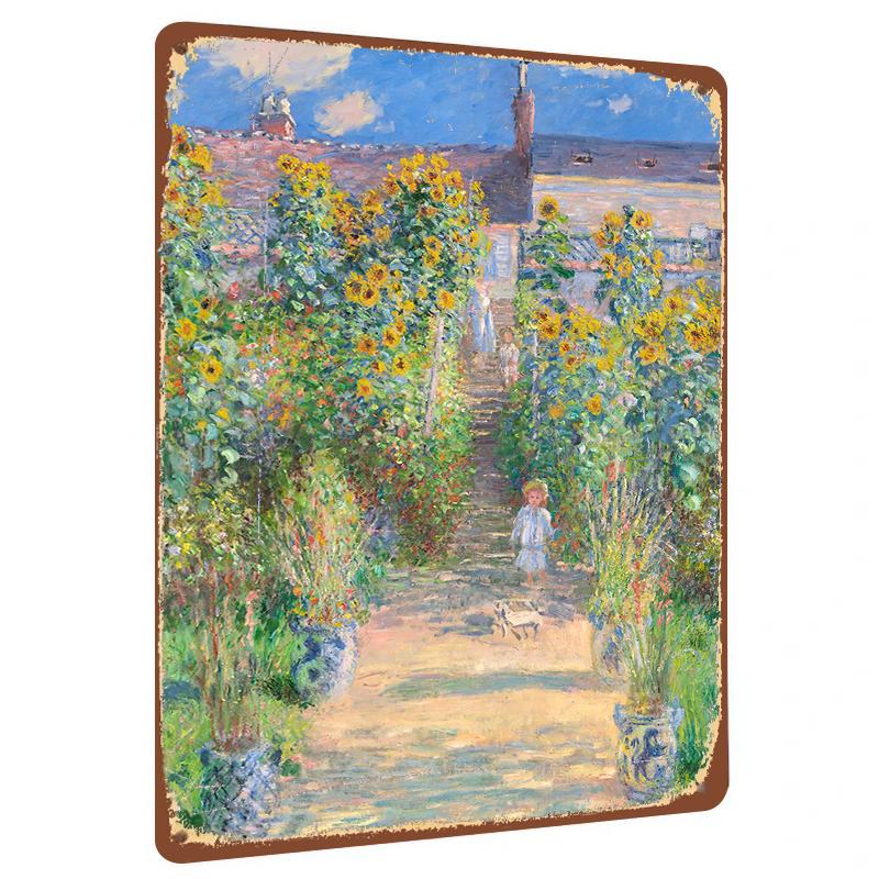 Monet Garden Series Sunflower Iron Art Decor Painting European Retro HomeWall Metal Hanging Painting