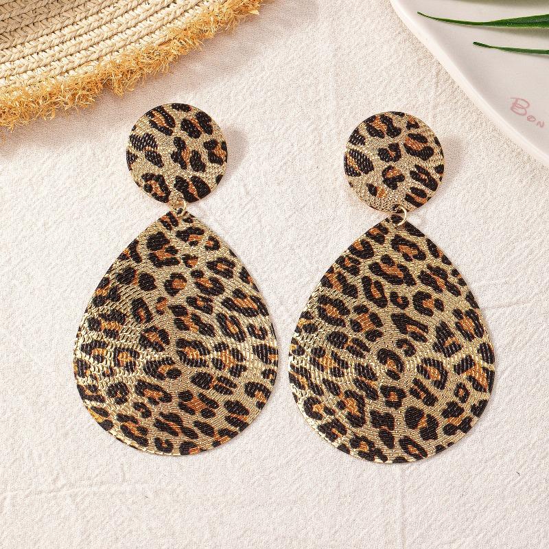 Fashion Leopard Print Round Earrings Retro Water Drop Geometric Earrings Antique Style Earrings