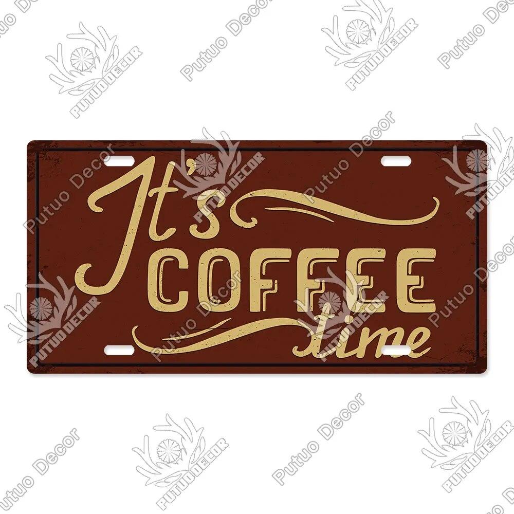 

Putuo Декор Кофейные Лицензионные Таблички Металлическая Вывеска Оловянные Вывески Декоративные Таблички для Кафе Кухня Гостиная Гаражные Двери Настенный Декор 5.9x11.8inch