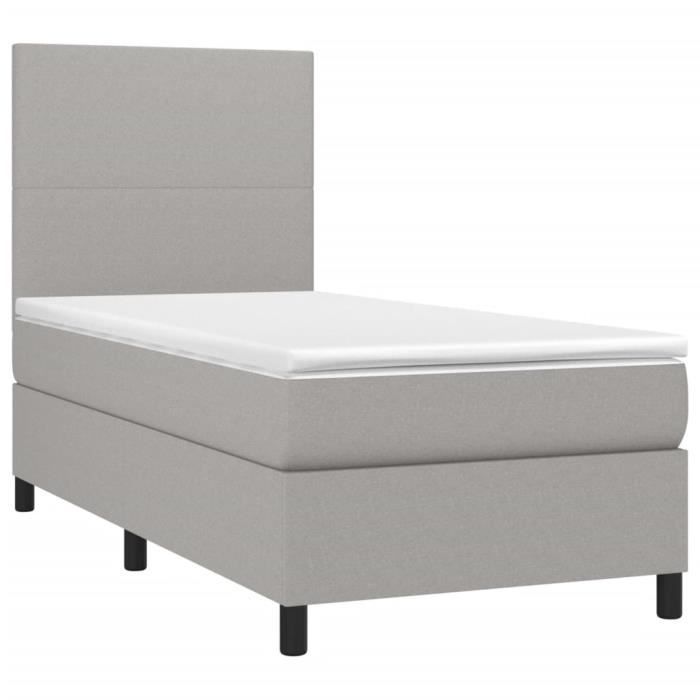 3141593 vidaXL Lit à sommier tapissier avec matelas Gris clair 100x200cm Tissu
