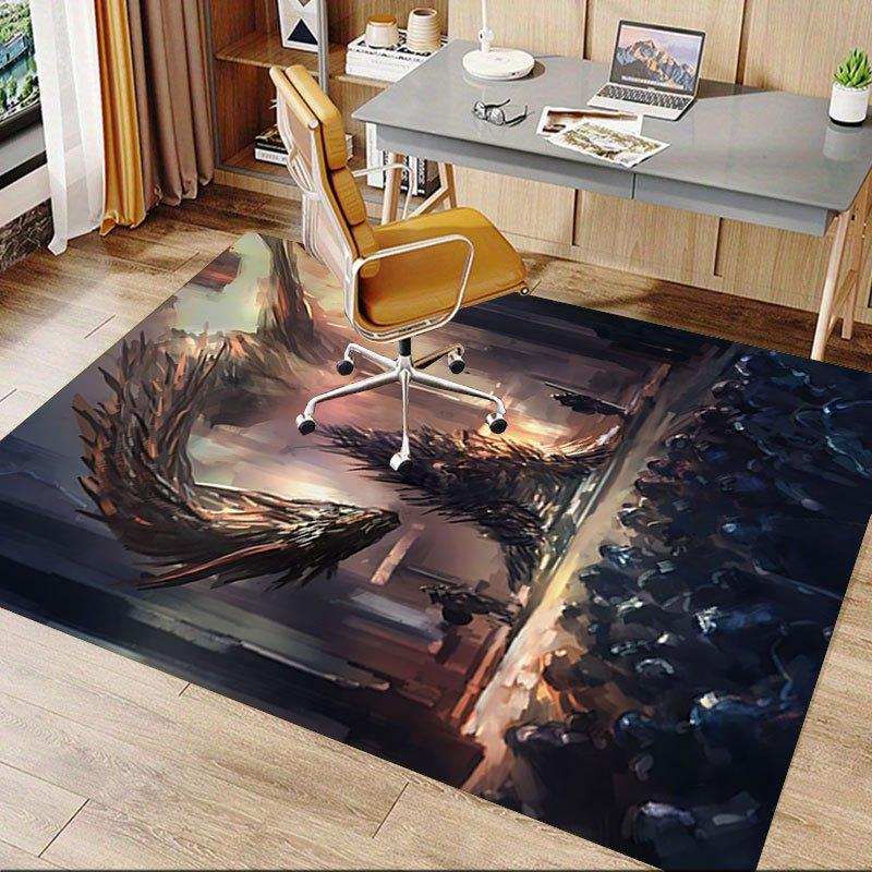 1pc Fire and Blood Office Carpet Chair Mats, Home Decor Mat Fantasy Theme Mat Durable Mat, Dragon Decor,Suitable for Fantasy Theme Lovers