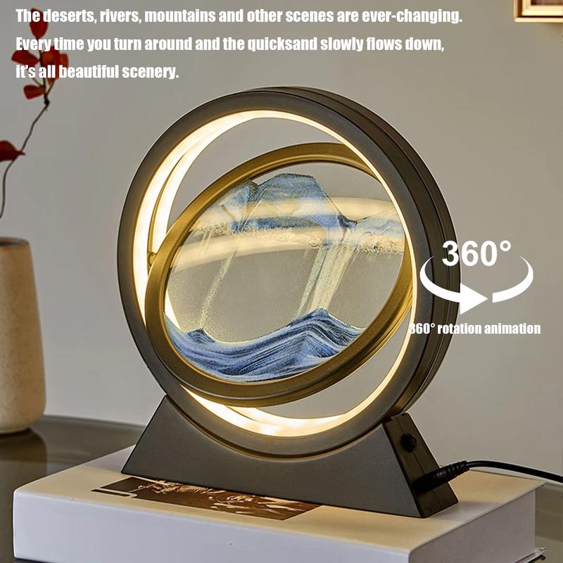 3D Moving Sand Art Table Lamp Round 3D Flowing Sand Painting Table Lamp 180-Degree Rotatable 3 Color Changing Desktop Art Toy