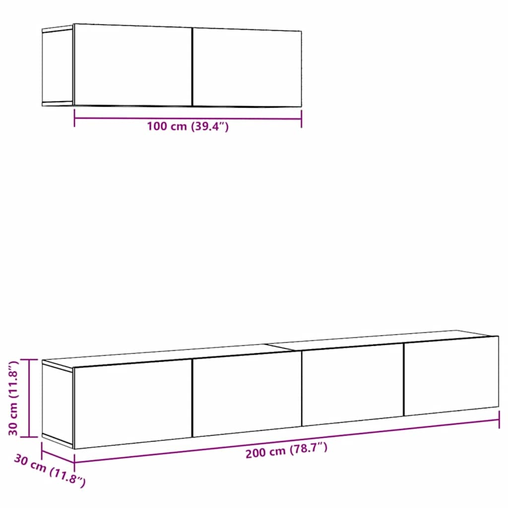 Vidaxl 3-Piece TV Cabinet Set, Concrete Grey