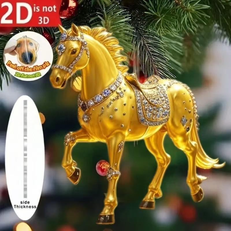 Exquisite 2D Acrylic Horse Car Rearview Mirror Pendant Backpack Charm Christmas Tree Ornament Party New Year Hanging Decoration