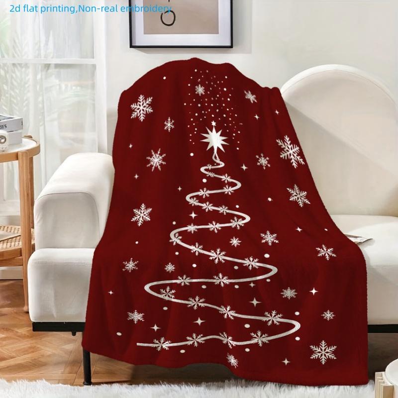 1pc Christmas Tree Snowflake Pattern Printed Blanket, Festive Atmosphere, Multiple Sizes Available, Autumn Thanksgiving Christmas Nap Blanket, Suitabl