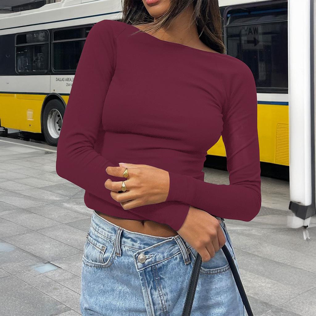 Y2K Hot Girl Slim Long Sleeve Solid Color Bottoming Shirt Women's 2025 Autumn and Winter