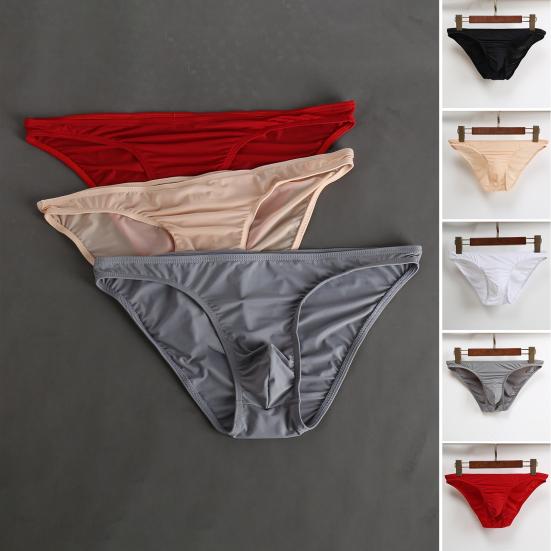 Men Summer Briefs 3D U-convex Low-rise U-convex Thin Panties Solid Color Three-dimensional Pouch Underwear