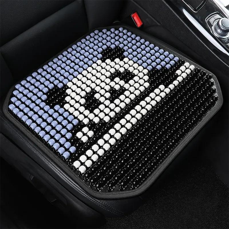 Adorable Cartoon Natural Wooden Bead Car Seat Cushion – Handmade, Breathable & All-Season Comfort