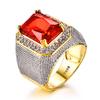 Gorgeous Big Male Female Red Zircon Stone Ring Large Yellow Gold Color Engagement Wedding Jewelry For Women