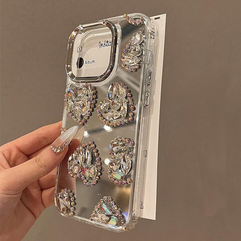 Herzförmige Spiegel-Handyhülle für iPhone 12-17PRO: Diamant, Schutzhülle, Stoßfest, für Damen