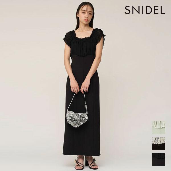 SNIDEL Dress 26 Spring/Summer Sheer Gathered Docking Dress Sleeveless Long Length swfo261144