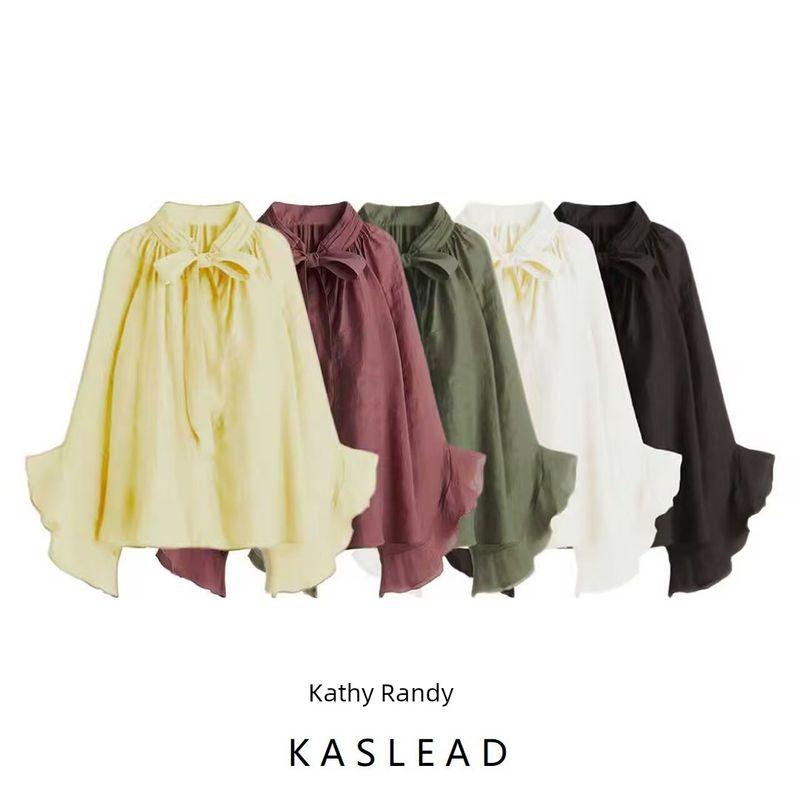 Kaslead New Women Clothes Western Style Fashion Casual Neckline Lace-up Perspective Top 1259011