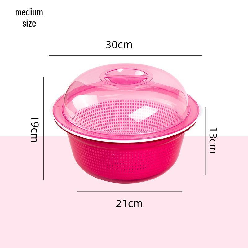 Large Kitchen Double-Layer Drain Basket with Lid for Fruit & Vegetable Washing and Storage
