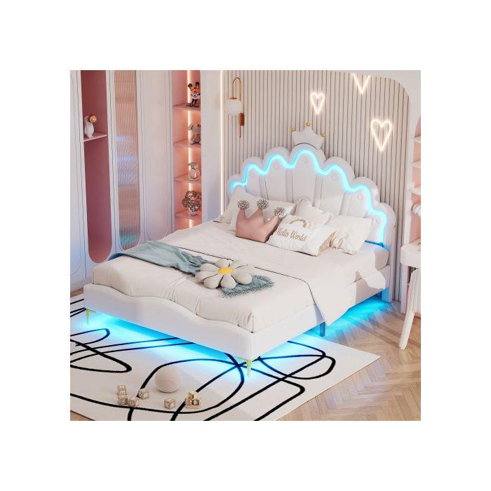 Pat dublu - MUVOE - 140x200 cm - Piele PU - LED reglabil - Design nor