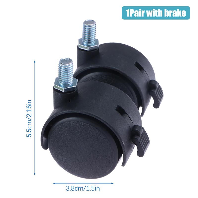1Pair 1.5Inch Universal Wheel Swivel Caster Roller Wheel Furniture Office Chair Caster With Brake