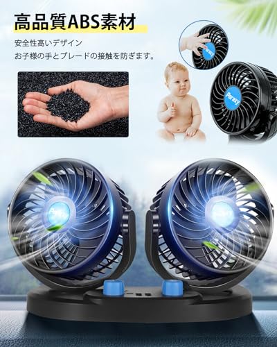PORAXY Car Fan for Dash Boats, Car Fan, Console Electric Fan with USB Port, Individual Switch Specification, 12V, Air Flow Adjustment, Angle Adju
