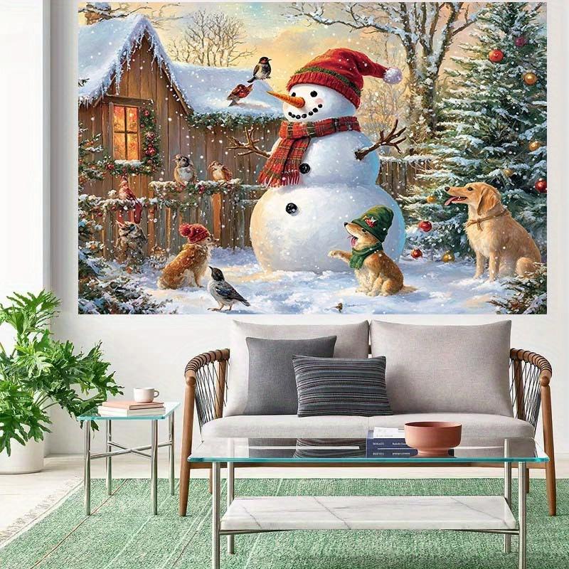 1 Winter Miracle Background with Snowman  Dog  Bird  and Christmas Scene  No Electricity Required