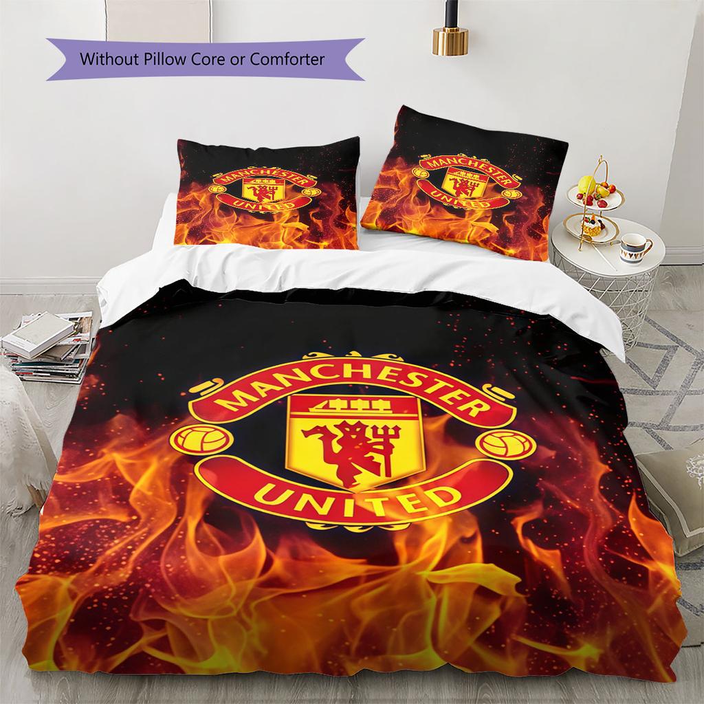 Königliches MUFC Kronen Bettwäsche Steppdecke Set Bettbezug Kissenbezug Heimdekoration Geburtstagsgeschenk (1 Bettbezug + 2 Kissenbezüge, ohne Füllung)