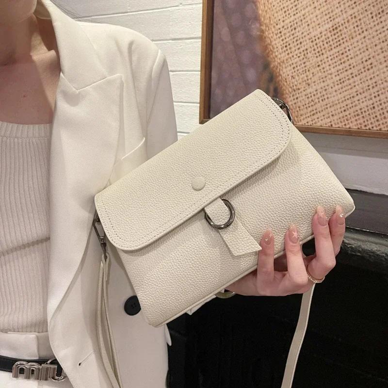 Women's Genuine Leather Luxury Underarm Bag Square Handbag Solid Versatile Real Cowhide Multi Compartment Single Shoulder Bag