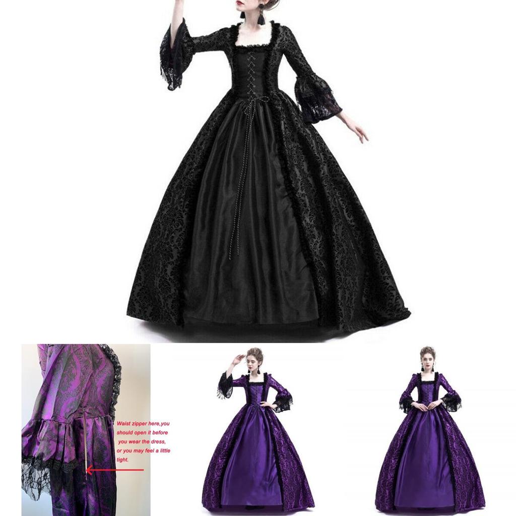 Luxurious Womens Medieval Marie Antoinette Dress With Long Sleeves Victorian Style