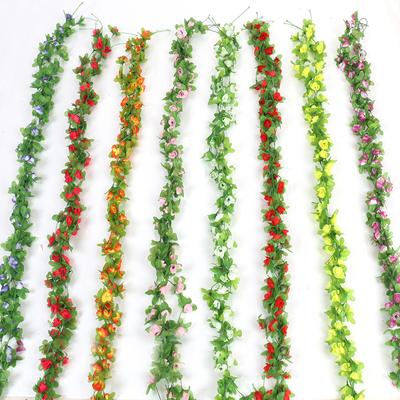 1PC Store Künstliche Efeu Gefälschte Blumen Rattan Blatt Grün Pflanzen Kleine Rosen Vine Garland Hochzeit