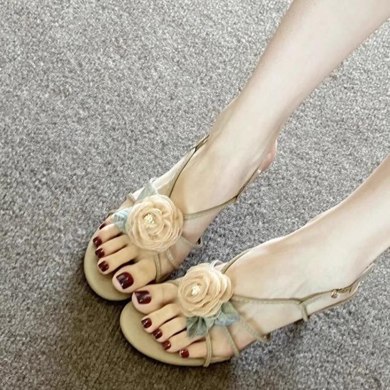Fashion Summer New Women's Camellia High Heels Sandal Fashion Open-toed Sandals Women's Outdoor Casual Thin Heel Sandals Sandalias Mujer