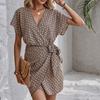 Vestido de Verano para Mujer con Cordones, Manga de Murciélago Holgada, Sexy, Cuello en V, Hasta la Cintura