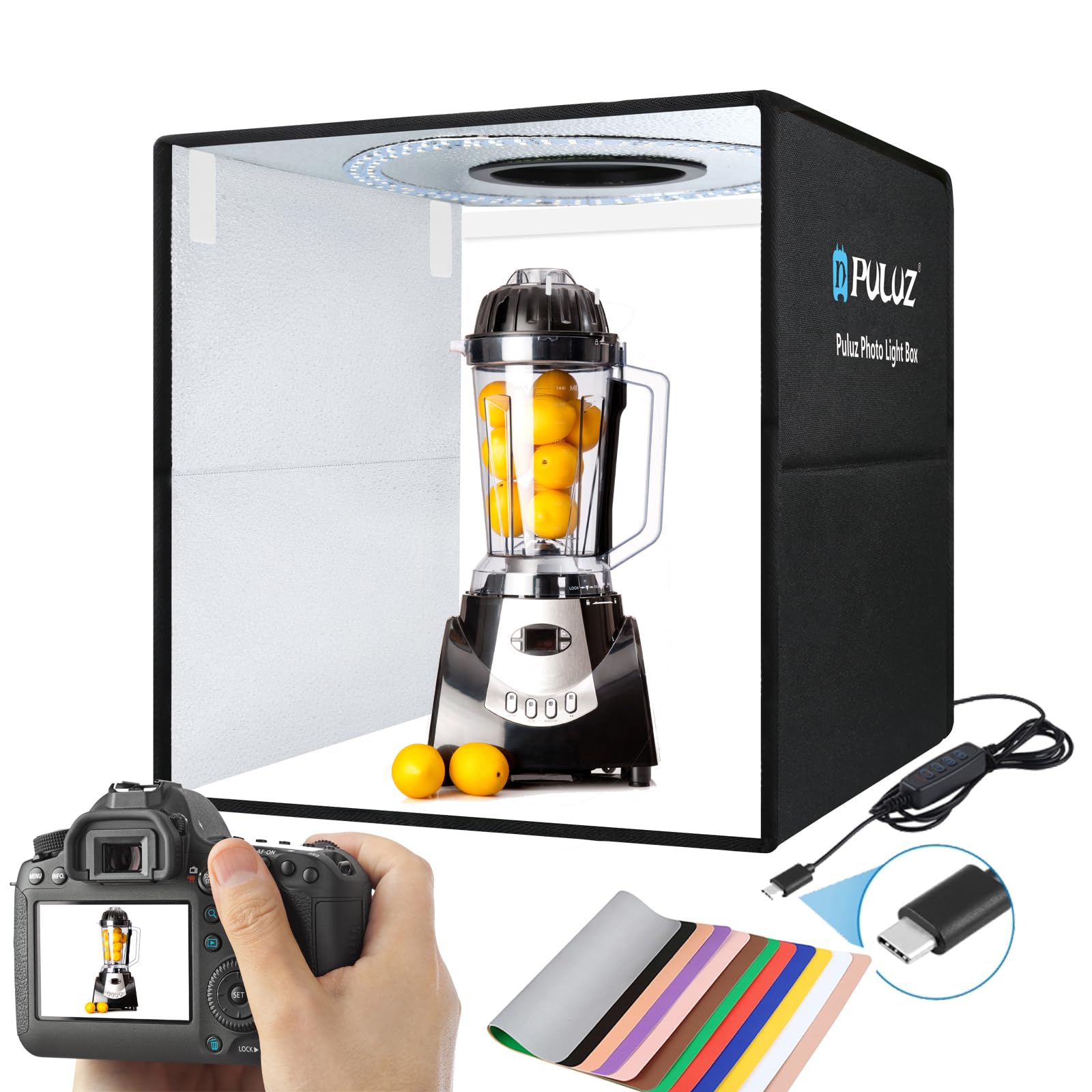 

PULUZ 50см Портативная Простая Студия для Фотографии Продуктов 10 Уровней Регулируемой Яркости Фотобокс 200 Штук 6500K Сверхяркий Светодиодный Свет 6 чёрный