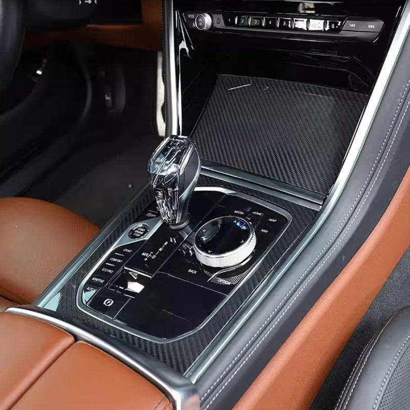 Car Interior Soft Carbon Fiber Accessories Central Gear Shift Panel Frame Trim Cover For BMW 8 Series M850i G15 G16 -