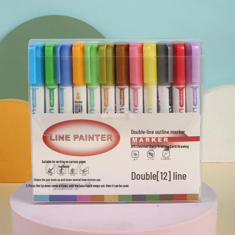 Traum-Doppellinien-Metall-Umriss-Tagebuchstift - 36 fluoreszierende Farben