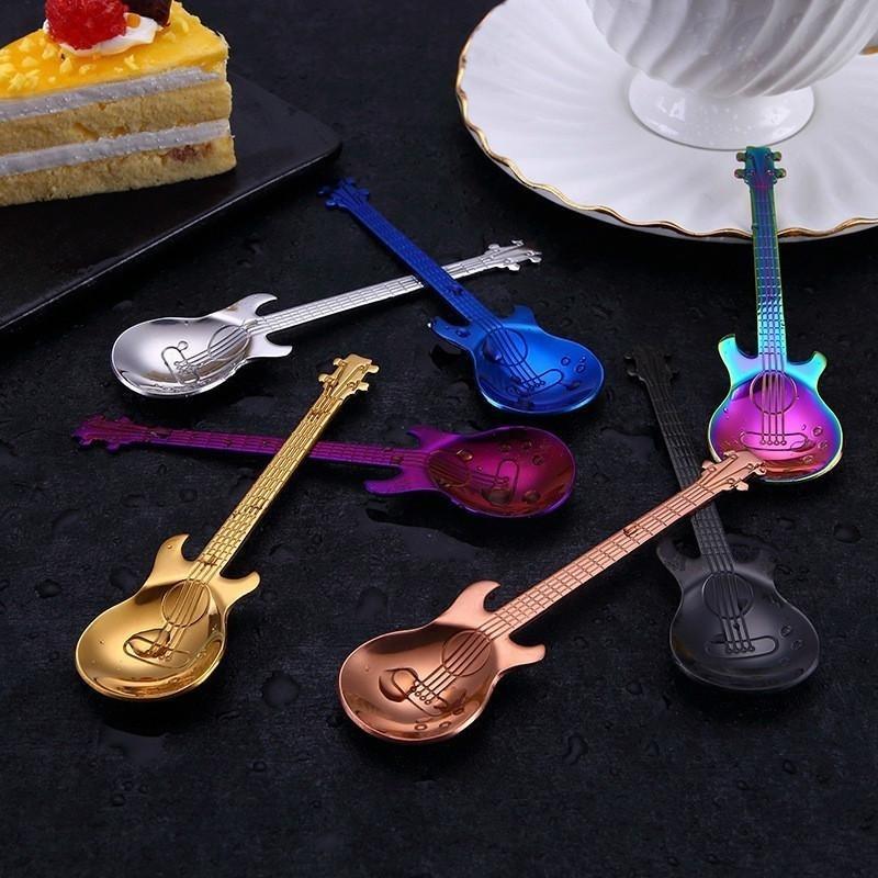 1ks nerezové kytarové lžičky Rainbow kávová a čajová lžička příbory Nádobí na pití