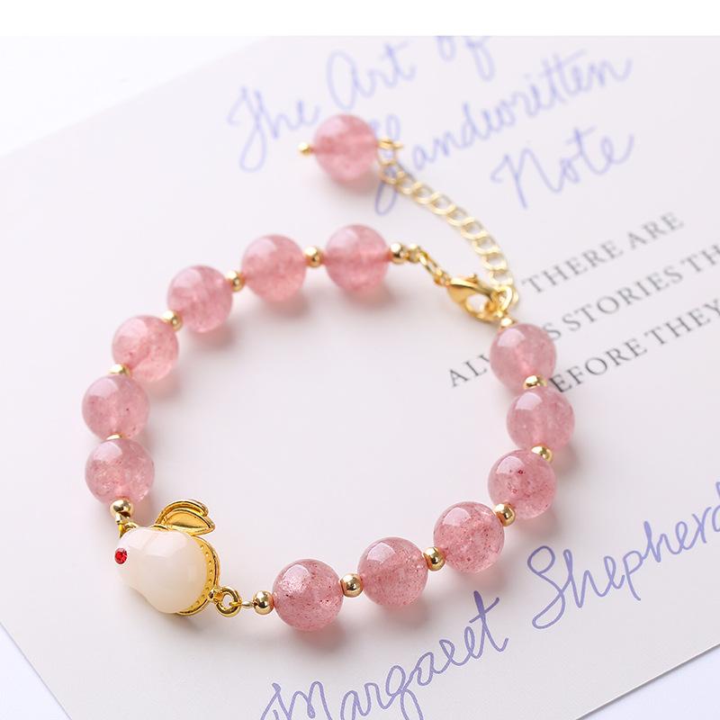 Natural Strawberry Crystal Bracelet Rabbit Crystal Bracelet Bangles Women Fashion Jewelry Accessories Gift
