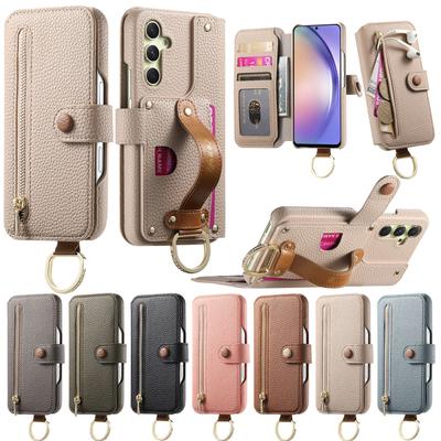 Étui Portefeuille en Cuir 3-en-1 pour Samsung A13/A14/A15/A17...S21/S22/S23...Antichoc + Support + Protection RFID | Anneau Orné de Cristaux & Fentes pour Cartes