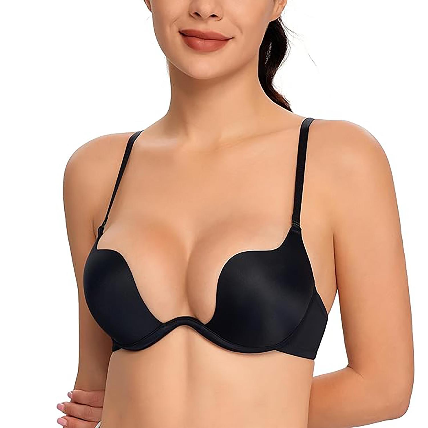 

Бюстгальтер Push Up Padded Deep Plunge с регулируемыми бретелями, бесшовный бюстгальтер на косточках для женщин, многофункциональный бюстгальтер с глубоким вырезом, нижнее белье 85D чёрный