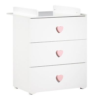Changing Table - Babyprice - Basic - 3 Drawers - Wooden - Pink Heart Buttons