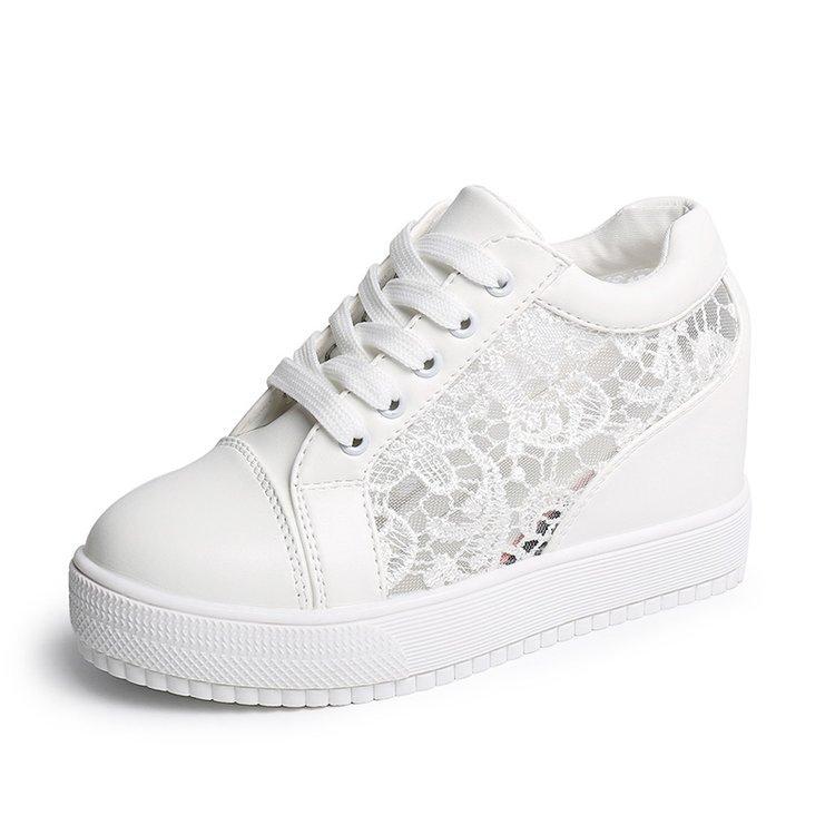 Comemore Spring and Summer White Sneakers Shoes Casual Increased Height Mesh Breathable Sports Women's Shoes Flat Bottom Tennis