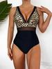 Leopardenmuster Mesh Rückenfrei Sexy Einteiler Bikini Badeanzug Mode Elegant Strandurlaub Badebekleidung