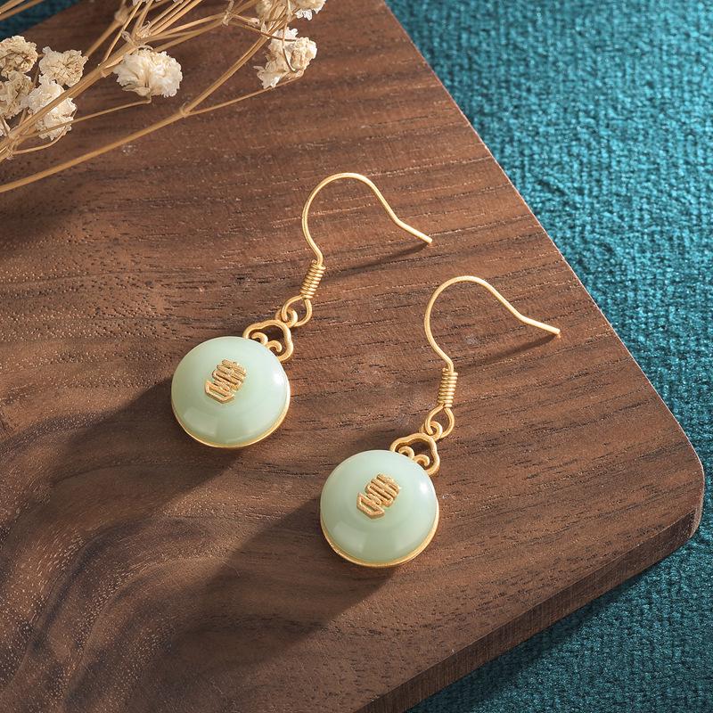 

Peace Buckle Double Happiness Imitation Jade Earrings - Chinese Hanfu Style