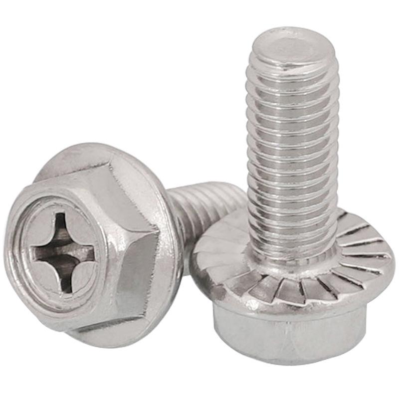 Nickel-Plated Hex Flange Bolt with Cross Recess and Washer M3/M4/M5/M6.